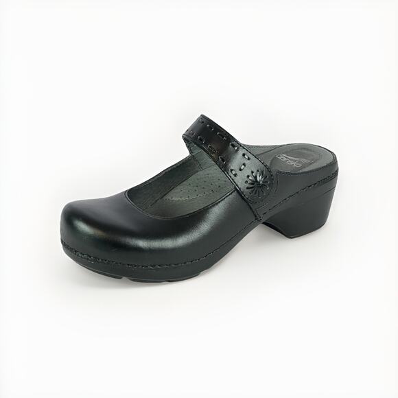 Dansko Solitaire Mary Jane Clogs US 9.5-10 EU 40 Black Leather Rounded Toe Mule - Picture 1 of 9